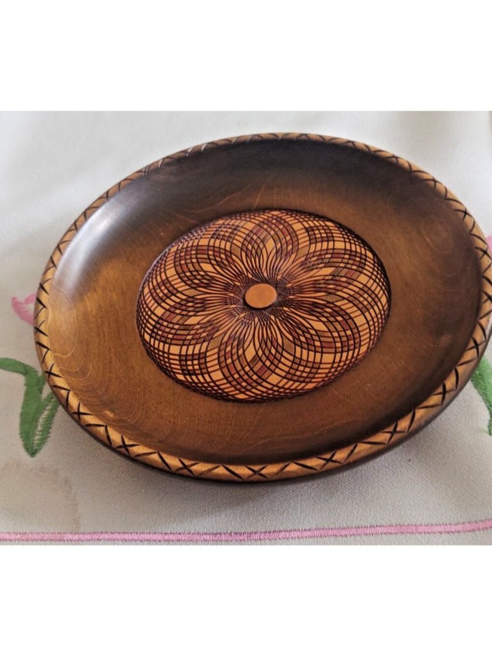 Alfred Schild Clever Woodcarver Switzerland Hand Craved Painted Wood Plate 6 3/4